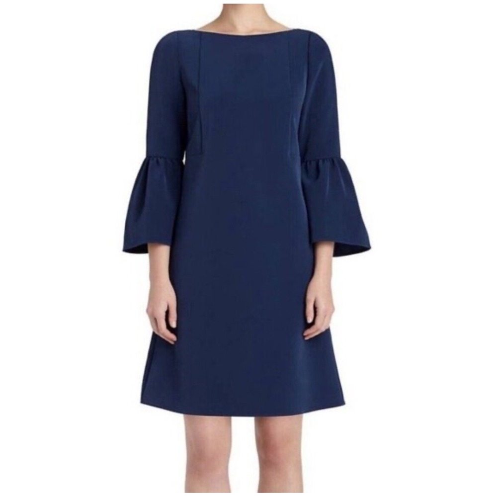 Lafayette 148‎ New York Delft Blue Navy Bell Sleeve Shift Dress Size 6 NWT